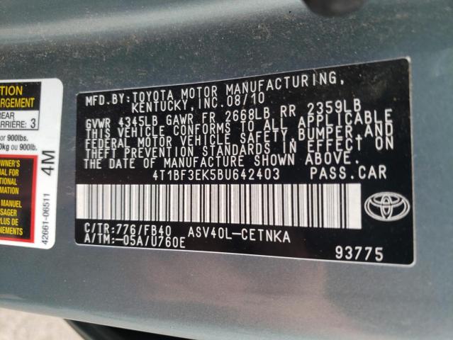 Photo 10 from auction – 2011 TOYOTA CAMRY BASE with VIN 4T1BF3EK5BU642403
