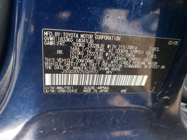 Photo 10 from auction – 2005 TOYOTA RAV4 with VIN JTEGD20V250069933