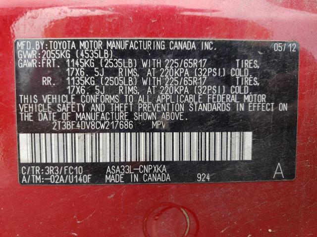 Photo 10 from auction – 2012 TOYOTA RAV4 with VIN 2T3BF4DV8CW217686