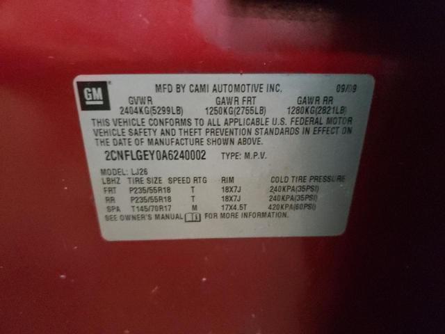 Zdjęcie 10 z aukcji – 2010 CHEVROLET EQUINOX LT z VIN 2CNFLGEY0A6240002