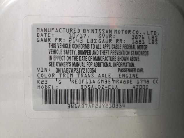 Photo 10 from auction – 2018 NISSAN SENTRA S with VIN 3N1AB7AP2JY210354