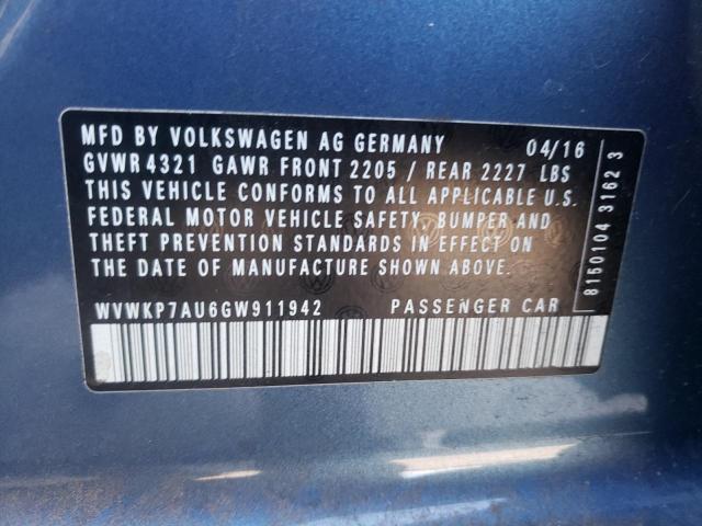 Photo 10 from auction – 2016 VOLKSWAGEN E-GOLF SE with VIN WVWKP7AU6GW911942