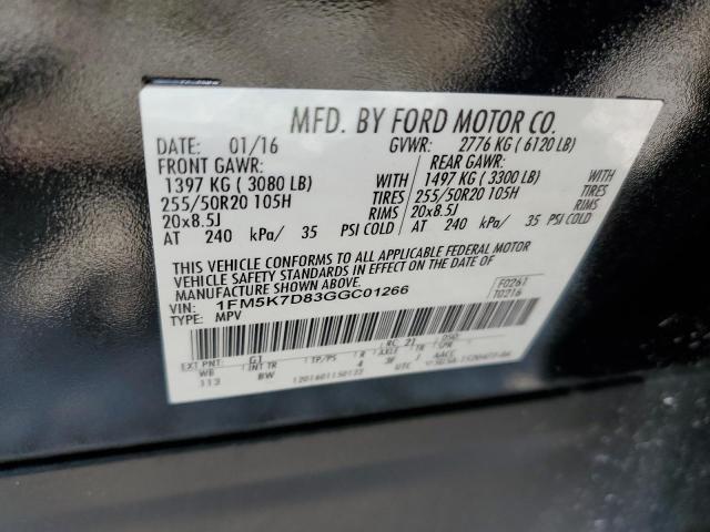Photo 10 from auction – 2016 FORD EXPLORER X with VIN 1FM5K7D83GGC01266
