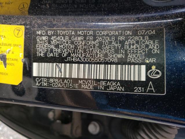 Photo 10 from auction – 2005 LEXUS ES 330 with VIN JTHBA30G055057098