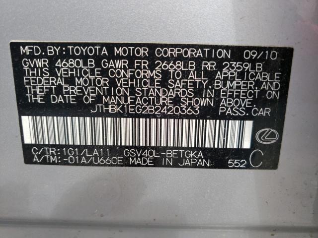 Photo 10 from auction – 2011 LEXUS ES 350 with VIN JTHBK1EG2B2420363