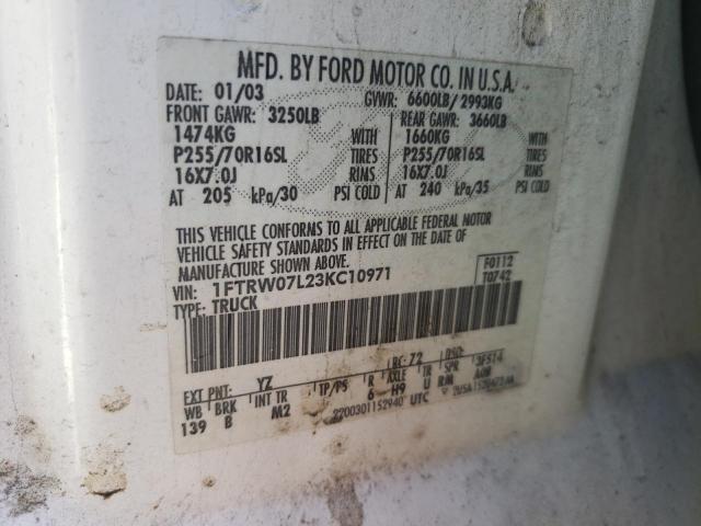 Photo 10 from auction – 2003 FORD F150 SUPER with VIN 1FTRW07L23KC10971