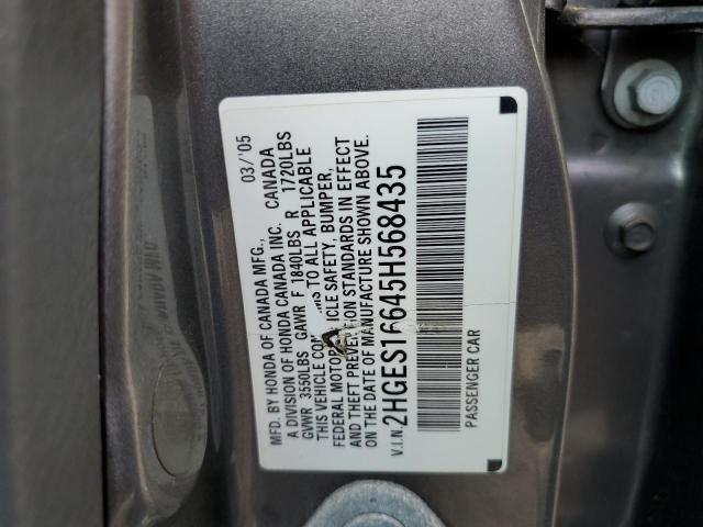 Photo 10 from auction – 2005 HONDA CIVIC LX with VIN 2HGES16645H568435