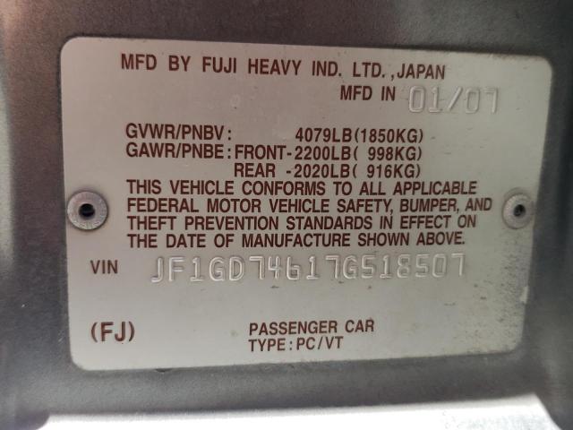 Photo 10 from auction – 2007 SUBARU IMPREZA WR with VIN JF1GD74617G518507