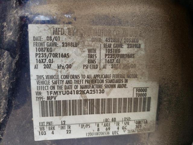 Photo 10 from auction – 2002 FORD ESCAPE XLT with VIN 1FMYU04182KA25130