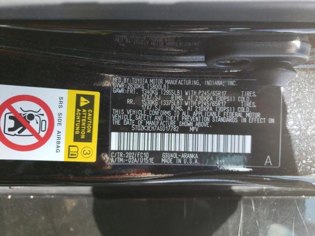Photo 10 from auction – 2010 TOYOTA HIGHLANDER with VIN 5TDZK3EH7AS017782