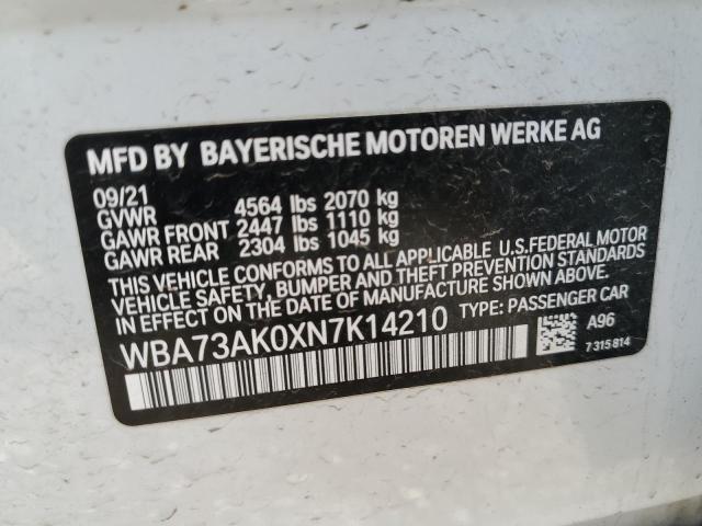 Photo 10 from auction – 2022 BMW 228XI with VIN WBA73AK0XN7K14210