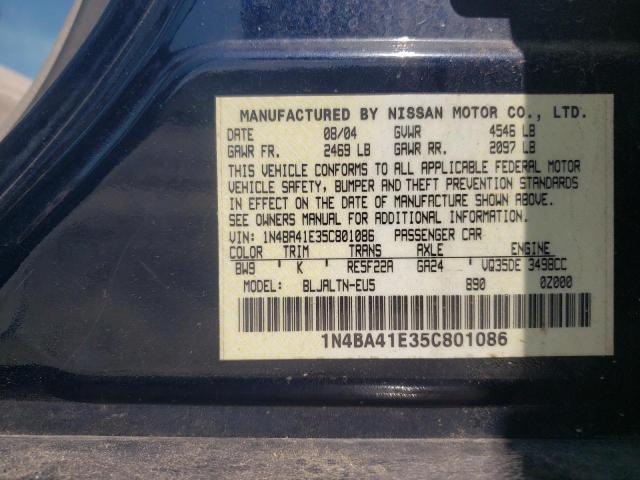 Photo 10 from auction – 2005 NISSAN MAXIMA SE with VIN 1N4BA41E35C801086