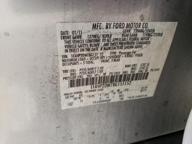 Photo 10 from auction – 2011 FORD TAURUS SE with VIN 1FAHP2DW7BG151152