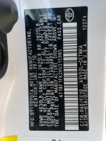 Photo 10 from auction – 2017 TOYOTA CAMRY LE with VIN 4T1BF1FK2HU315985