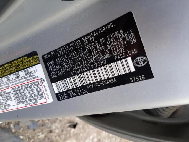 Photo 10 from auction – 2007 TOYOTA CAMRY CE with VIN 4T1BE46K17U172367