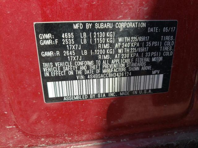 Photo 10 from auction – 2017 SUBARU OUTBACK 2. with VIN 4S4BSACC8H3416124