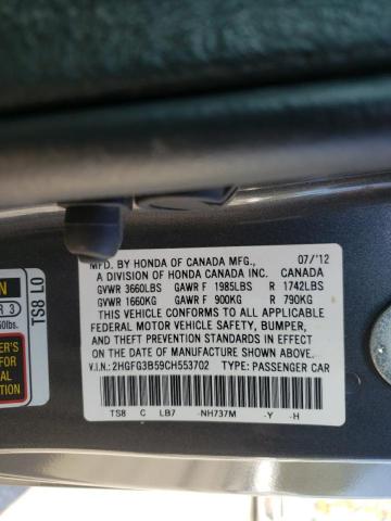 Photo 10 from auction – 2012 HONDA CIVIC LX with VIN 2HGFG3B59CH553702