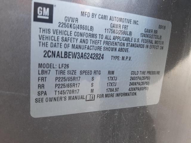 Photo 10 from auction – 2010 CHEVROLET EQUINOX LS with VIN 2CNALBEW3A6242824