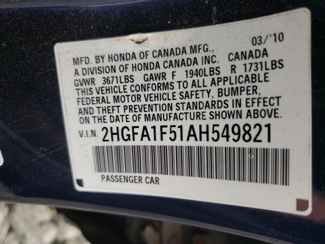 Photo 10 from auction – 2010 HONDA CIVIC with VIN 2HGFA1F51AH549821