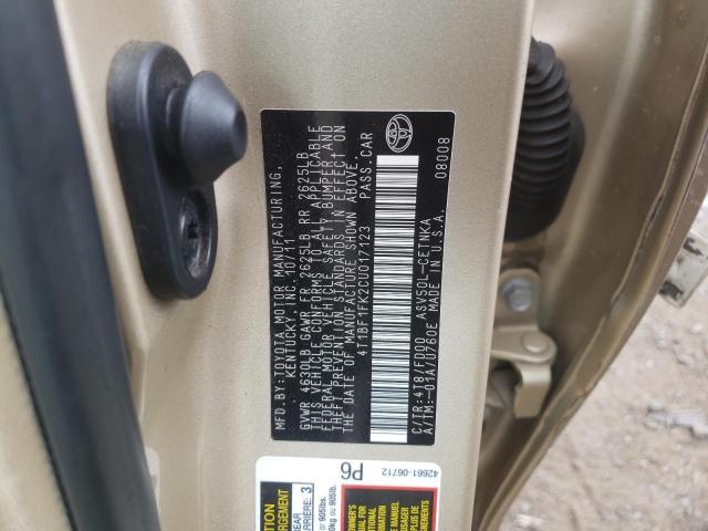 Фото 10 с аукциона – 2012 TOYOTA CAMRY BASE с VIN 4T1BF1FK2CU017123