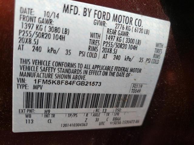 Photo 10 from auction – 2015 FORD EXPLORER L with VIN 1FM5K8F84FGB21573
