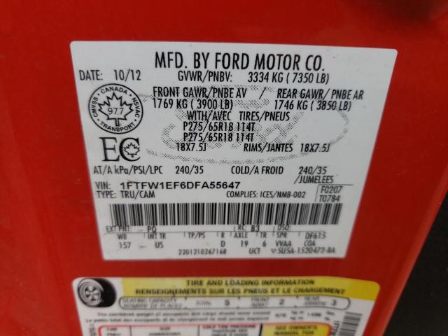 Photo 10 from auction – 2013 FORD F150 SUPER with VIN 1FTFW1EF6DFA55647