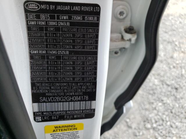 Photo 10 from auction – 2016 LAND ROVER RANGE ROVE with VIN SALVD2BG2GH084178