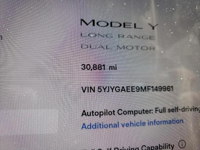 Photo 8 from auction – 2021 TESLA MODEL Y with VIN 5YJYGAEE9MF149961