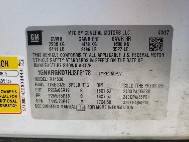 Photo 10 from auction – 2017 CHEVROLET TRAVERSE L with VIN 1GNKRGKD7HJ306178