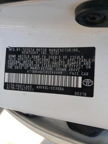Photo 10 from auction – 2008 TOYOTA CAMRY HYBR with VIN 4T1BB46K58U044448