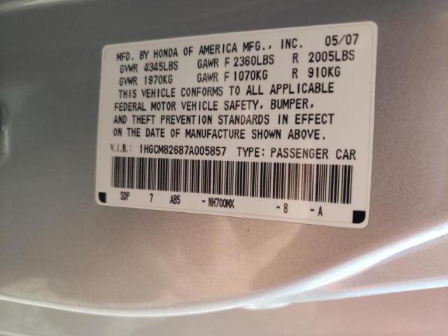 Photo 10 from auction – 2007 HONDA ACCORD with VIN 1HGCM82687A005857