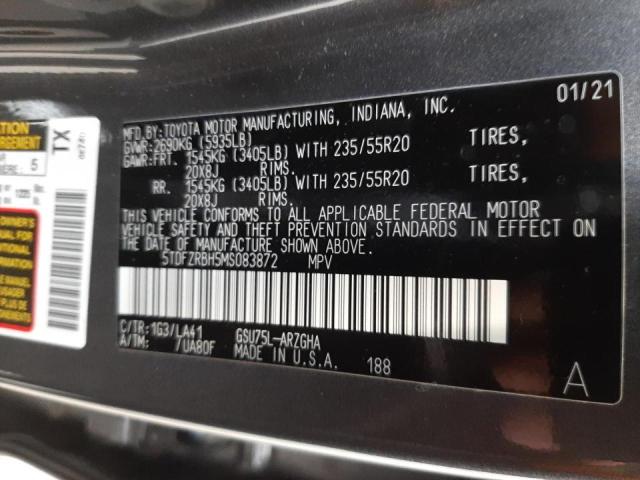 Photo 10 from auction – 2021 TOYOTA HIGHLANDER with VIN 5TDFZRBH5MS083872