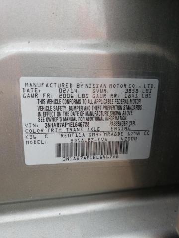 Photo 10 from auction – 2014 NISSAN SENTRA S with VIN 3N1AB7AP1EL646728