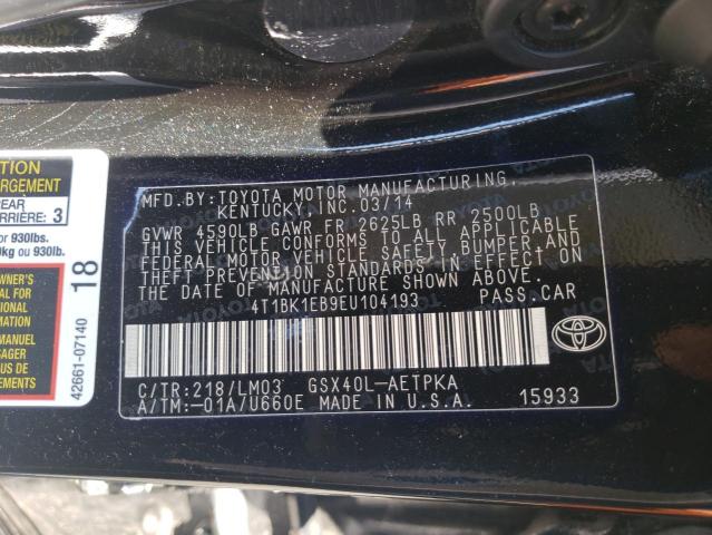 Photo 10 from auction – 2014 TOYOTA AVALON BAS with VIN 4T1BK1EB9EU104193