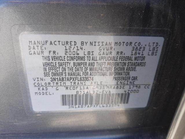 Photo 10 from auction – 2015 NISSAN SENTRA S with VIN 3N1AB7APXFL633574