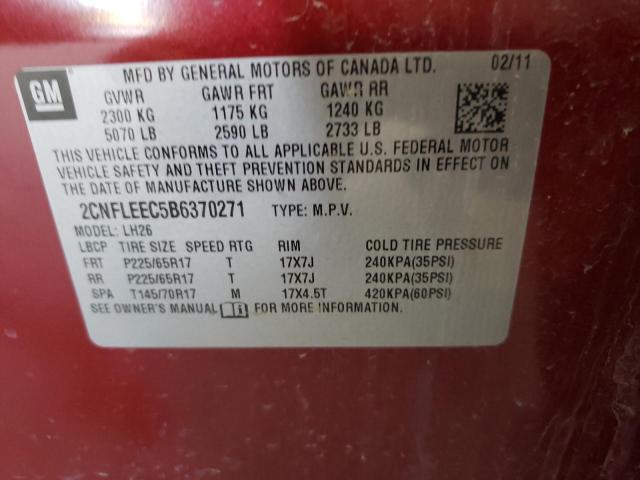 Photo 10 from auction – 2011 CHEVROLET EQUINOX LT with VIN 2CNFLEEC5B6370271