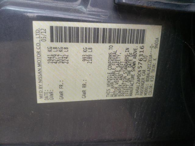 Photo 10 from auction – 2012 NISSAN ALTIMA BAS with VIN 1N4AL2AP0CN576316
