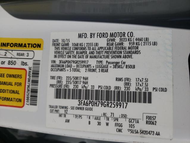 Photo 10 from auction – 2016 FORD FUSION SE with VIN 3FA6P0H79GR259917