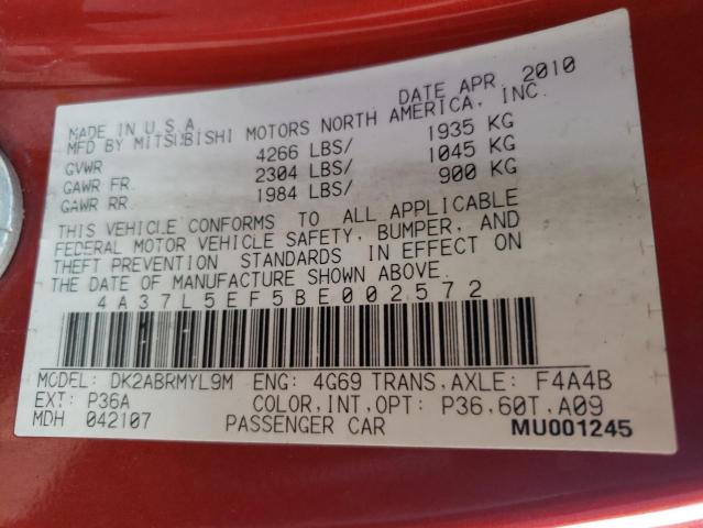 Photo 10 from auction – 2011 MITSUBISHI ECLIPSE SP with VIN 4A37L5EF5BE002572