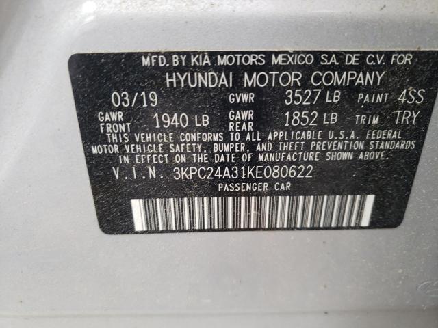Photo 10 from auction – 2019 HYUNDAI ACCENT SE with VIN 3KPC24A31KE080622