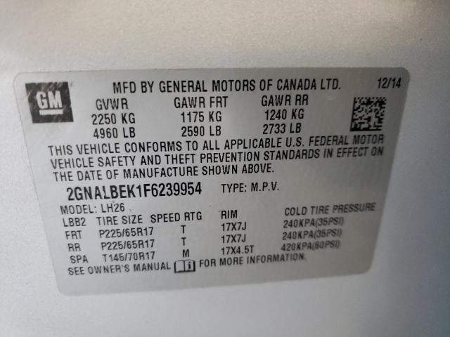 Photo 10 from auction – 2015 CHEVROLET EQUINOX LT with VIN 2GNALBEK1F6239954