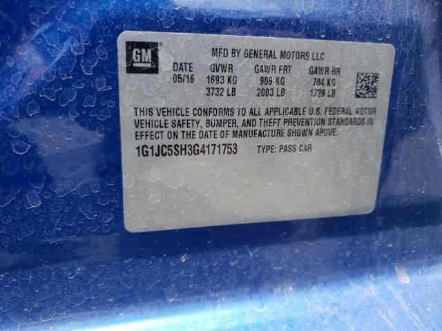Photo 10 from auction – 2016 CHEVROLET SONIC LT with VIN 1G1JC5SH3G4171753