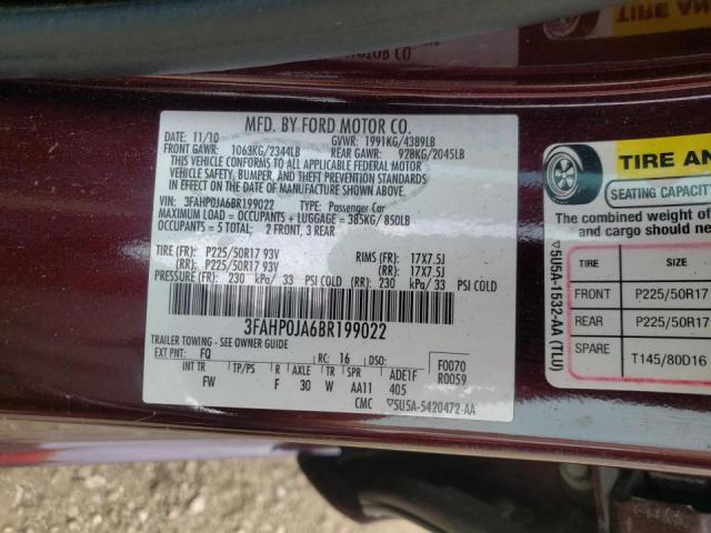 Photo 10 from auction – 2011 FORD FUSION SEL with VIN 3FAHP0JA6BR199022