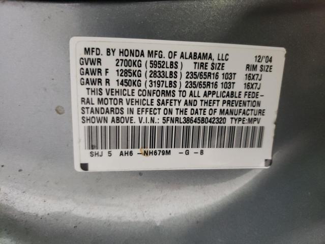 Photo 10 from auction – 2005 HONDA ODYSSEY EX with VIN 5FNRL38645B042320