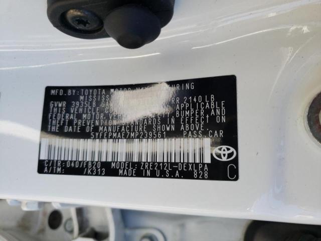 Photo 10 from auction – 2021 TOYOTA COROLLA LE with VIN 5YFEPMAE7MP239561