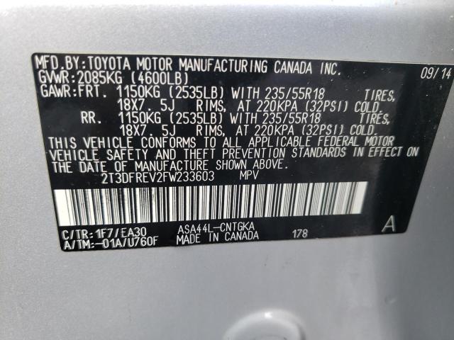 Photo 10 from auction – 2015 TOYOTA RAV4 LIMIT with VIN 2T3DFREV2FW233603