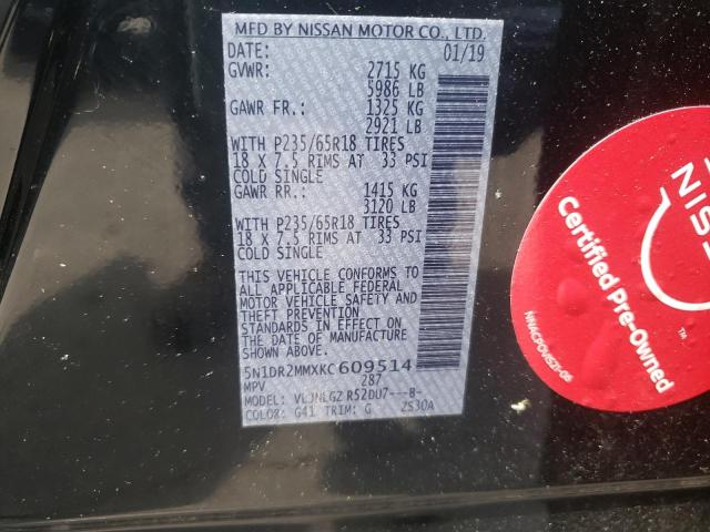 Photo 10 from auction – 2019 NISSAN PATHFINDER with VIN 5N1DR2MMXKC609514