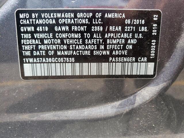 Photo 10 from auction – 2016 VOLKSWAGEN PASSAT S with VIN 1VWAS7A36GC057535