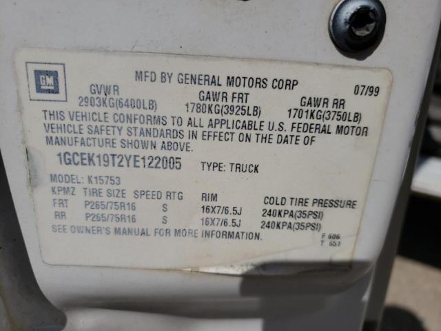 Photo 10 from auction – 2000 CHEVROLET SILVERADO with VIN 1GCEK19T2YE122005