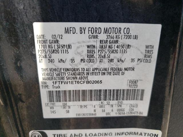 Photo 10 from auction – 2012 FORD F150 SUPER with VIN 1FTFW1ET6CFB02065